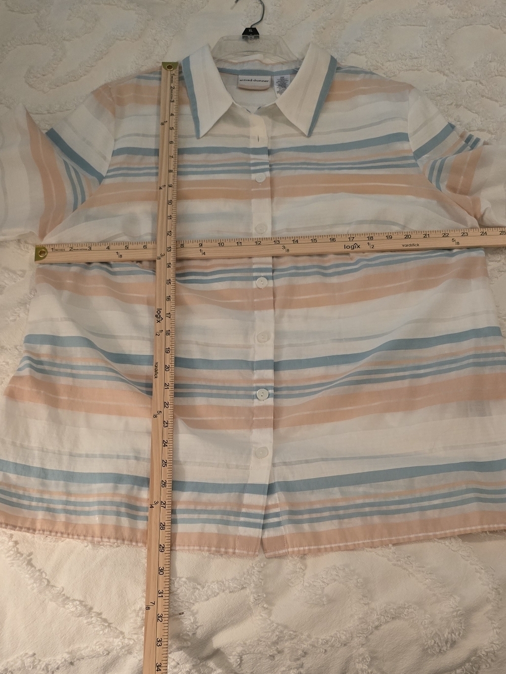 Alfred Dunner Cream Button-Up Shirt with Peach & Blue Stripes, Size 18W (310) - Picture 7 of 8